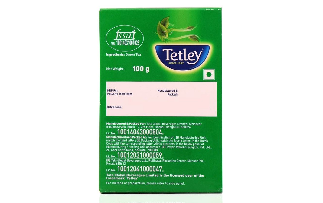 Tetley Green Tea (Long Leaf Pure Original)   Box  100 grams